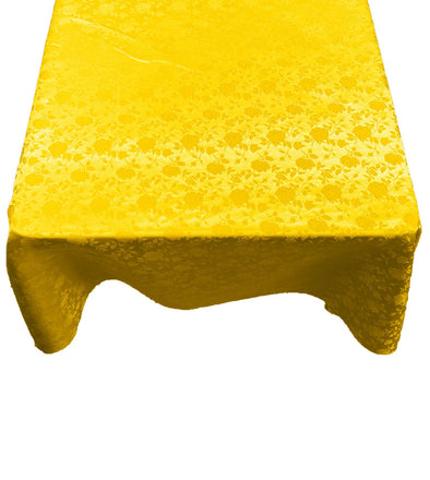 Yellow Square Tablecloth Roses Jacquard Satin Overlay for Small Coffee Table Seamless