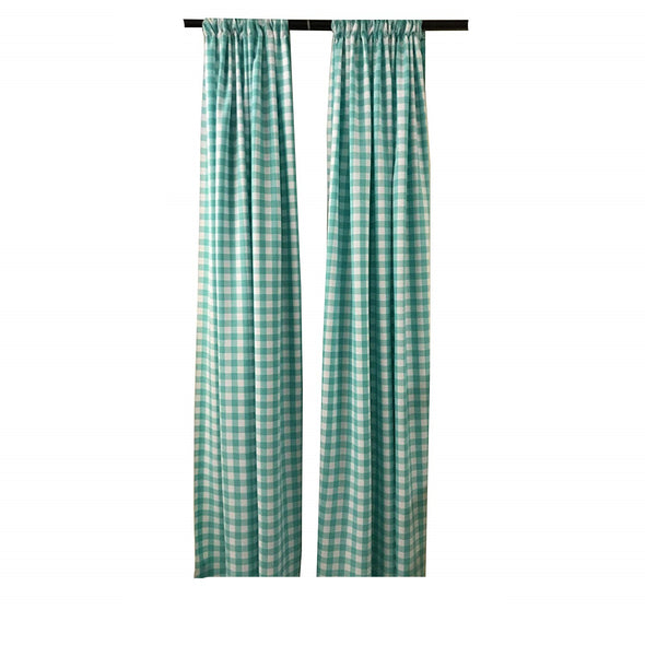 Aqua Checkered Country Plaid Gingham Checkered Backdrop Drapes Curtains Panels, 1 Pair.