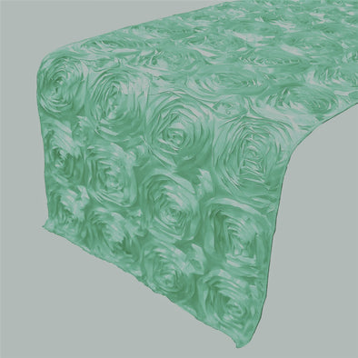 Runner - 12" x 144" Satin Rosette Rose Design Table Runner for Event Décor, Party, Wedding, Quinceañera