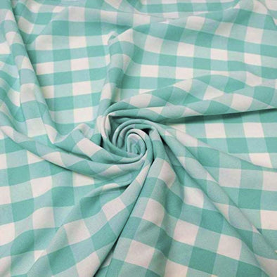 Aqua 58/59" Wide 100% Polyester Poplin 1" Square Gingham Checkered Fabric By The Yard