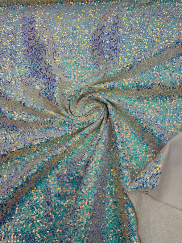 Hologram Mini Glitz Sequins on a 4 Way Stretch Spandex Fabric- Sold by The Yard