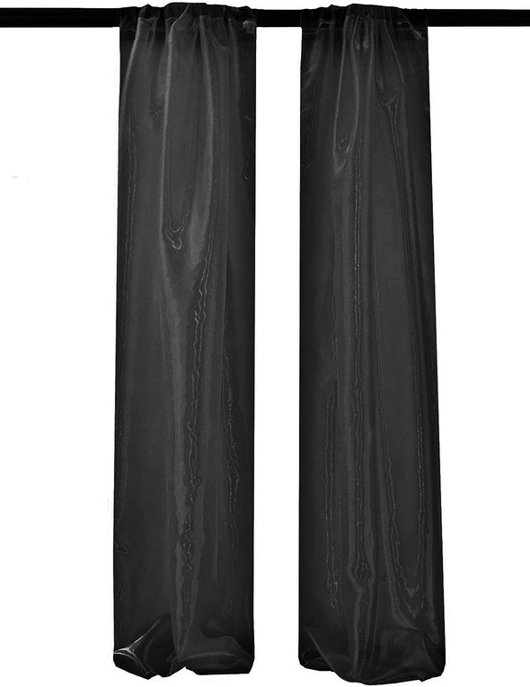 Black Polyester Sheer Mirror Organza Backdrop Drape, Curtain Panels, Room Divider, 1 Pair.