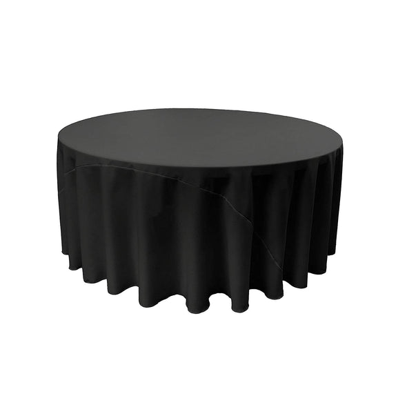 Black Solid Round Polyester Poplin Tablecloth With Seamless