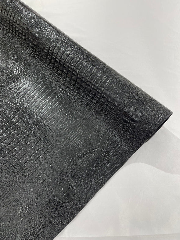 Black 54” Wide Gator Two Tone Fake Leather Upholstery, 3-D Crocodile Skin Texture Faux Leather PVC Vinyl Fabric Sold by The Yard.