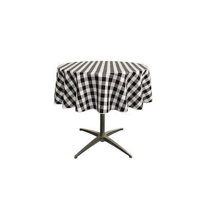 Black Polyester Poplin Checkered Gingham Plaid Round Tablecloth