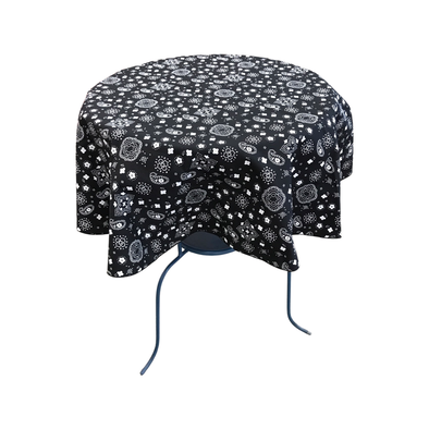 Black Round Print Poly Cotton Tablecloth Bandanna ( Choose Size Below )