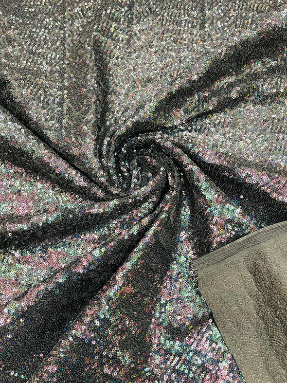 Hologram Mini Glitz Sequins on a 4 Way Stretch Spandex Fabric- Sold by The Yard