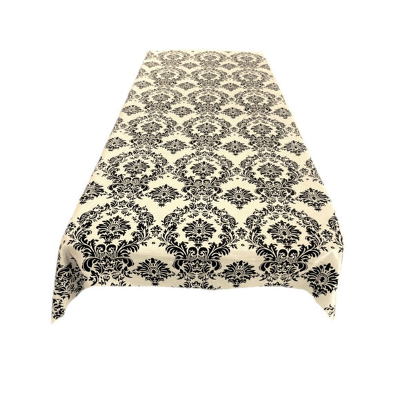 Black On Ivory Rectangular Tablecloth - Decorative Damask Polyester Taffeta Tablecloth.