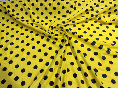 Black Dot On Yellow 58/60" Wide Poly Cotton Polka Dot Fabric Sold by The Yard.