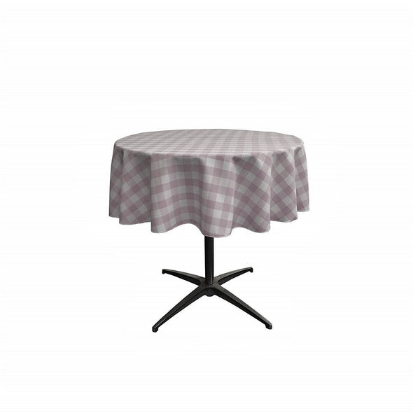 Blush Polyester Poplin Checkered Gingham Plaid Round Tablecloth