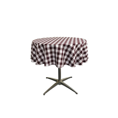 Burgundy Polyester Poplin Checkered Gingham Plaid Round Tablecloth