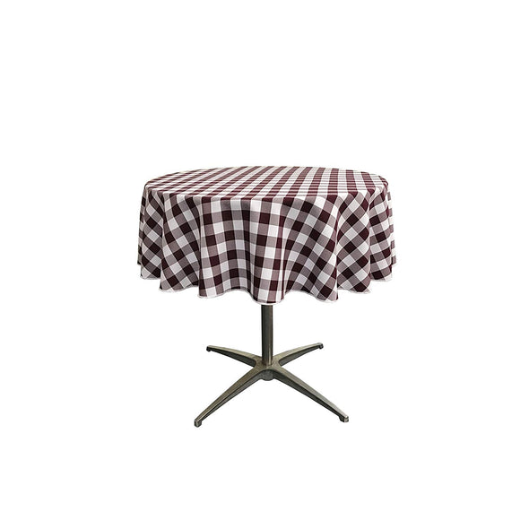 Burgundy Polyester Poplin Checkered Gingham Plaid Round Tablecloth