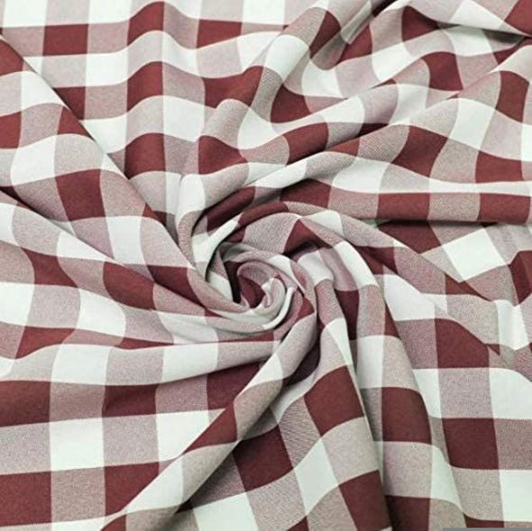 Burgundy 58/59" Wide 100% Polyester Poplin 1" Square Gingham Checkered Fabric By The Yard