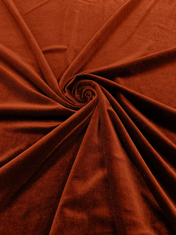 Burnt Orange 60" Wide 90% Polyester 10 percent Spandex Stretch Velvet Fabric for Sewing Apparel Costumes Craft, Sold By The Yard.