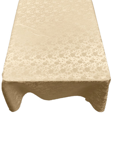 Champagne Roses Jacquard Satin Rectangular Tablecloth Seamless/Party Supply.