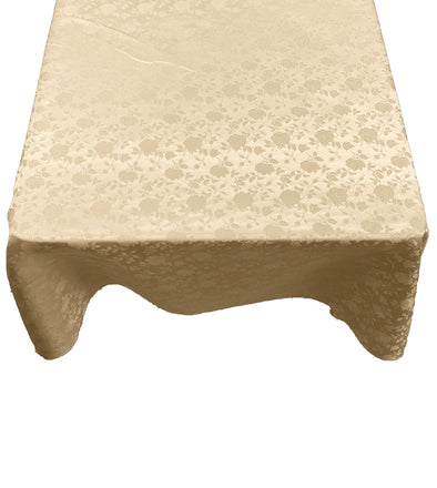 Champagne Square Tablecloth Roses Jacquard Satin Overlay for Small Coffee Table Seamless