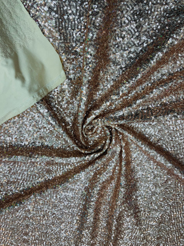 Hologram Mini Glitz Sequins on a 4 Way Stretch Spandex Fabric- Sold by The Yard