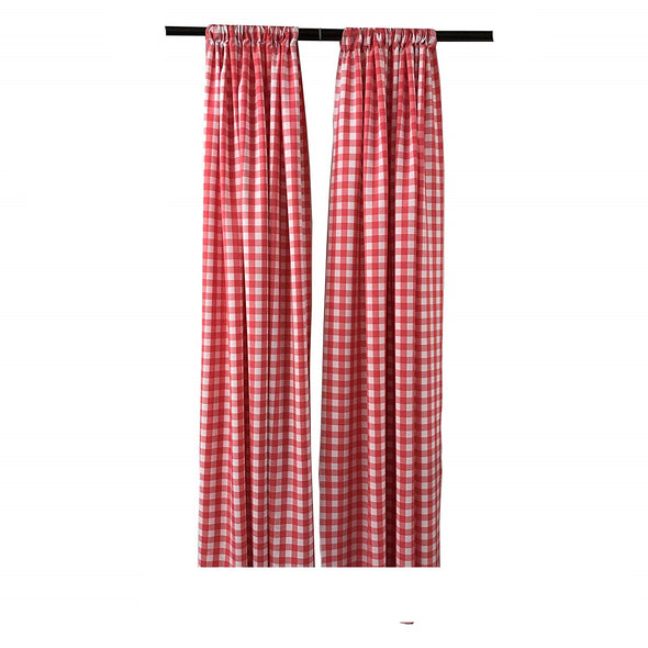 Coral Checkered  Country Plaid Gingham Checkered Backdrop Drapes Curtains Panels, 1 Pair.