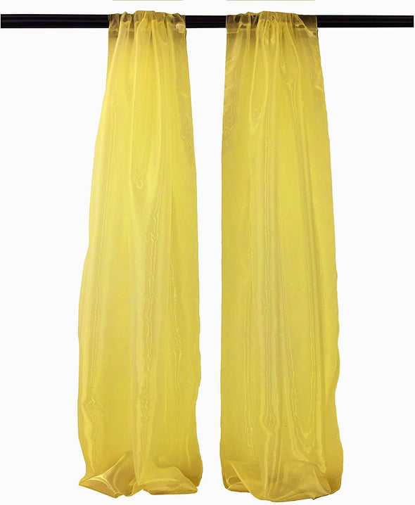 Dark Yellow Polyester Sheer Mirror Organza Backdrop Drape, Curtain Panels, Room Divider, 1 Pair.