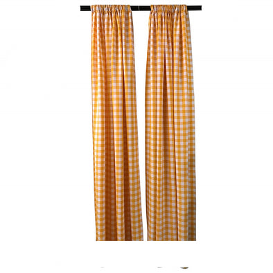 Dark Yellow Checkered Country Plaid Gingham Checkered Backdrop Drapes Curtains Panels, 1 Pair.