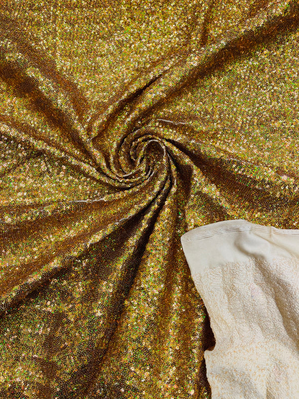 Hologram Mini Glitz Sequins on a 4 Way Stretch Spandex Fabric- Sold by The Yard