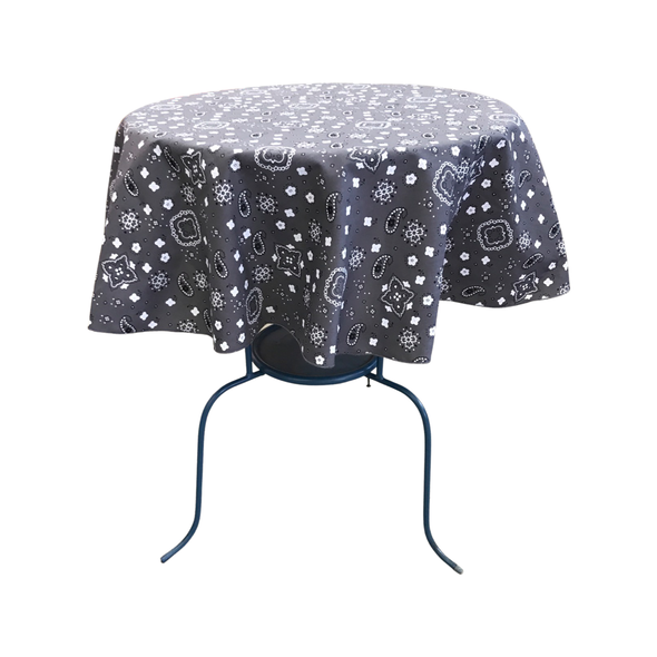 Gray Round Print Poly Cotton Tablecloth Bandanna ( Choose Size Below )