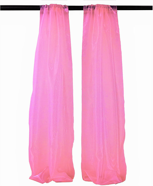 Hot Pink Polyester Sheer Mirror Organza Backdrop Drape, Curtain Panels, Room Divider, 1 Pair.