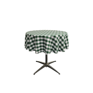 Hunter Green Polyester Poplin Checkered Gingham Plaid Round Tablecloth.