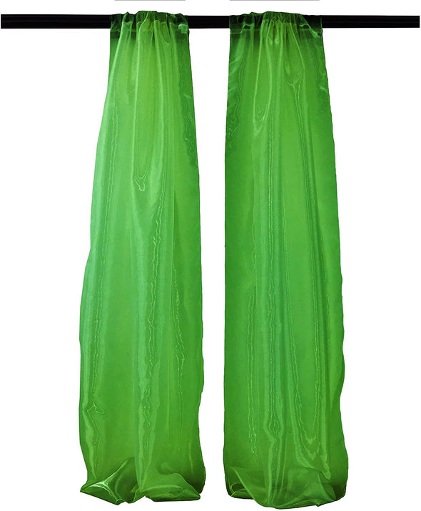 Kelly Green Polyester Sheer Mirror Organza Backdrop Drape, Curtain Panels, Room Divider, 1 Pair.