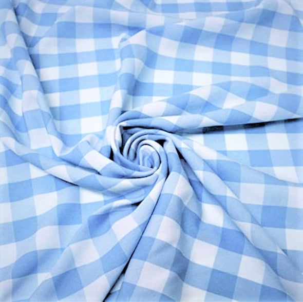 Light Blue 58/59" Wide 100% Polyester Poplin 1" Square Gingham Checkered Fabric By The Yard