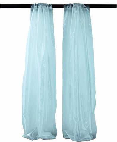 Light Blue Polyester Sheer Mirror Organza Backdrop Drape, Curtain Panels, Room Divider, 1 Pair.