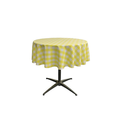 Light Yellow Polyester Poplin Checkered Gingham Plaid Round Tablecloth.