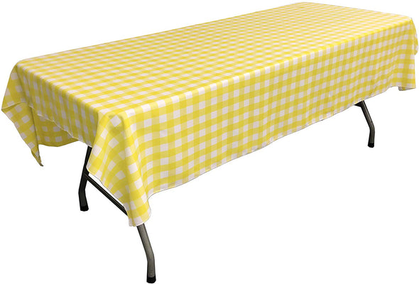 Light Yellow Rectangular Polyester Poplin Gingham Checkered Tablecloth