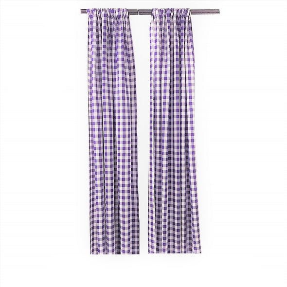 Lilac Checkered   Country Plaid Gingham Checkered Backdrop Drapes Curtains Panels, 1 Pair.