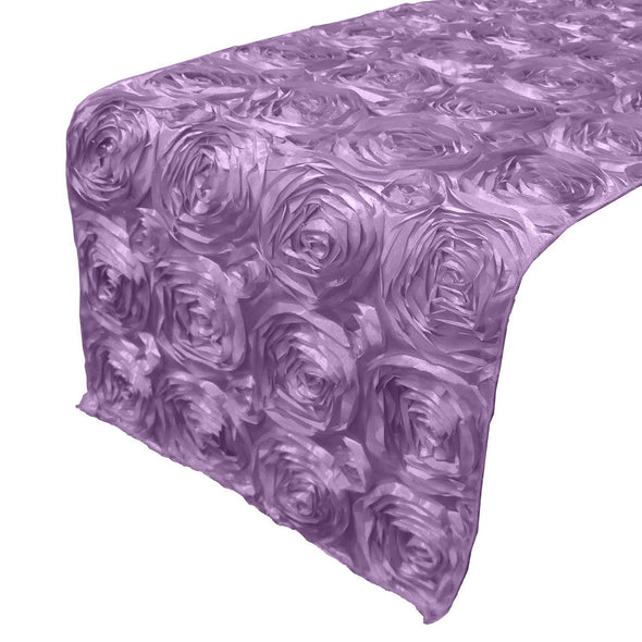 Runner - 12" x 120" Satin Rosette Rose Design Table Runner for Event Décor, Party, Wedding, Quinceañera