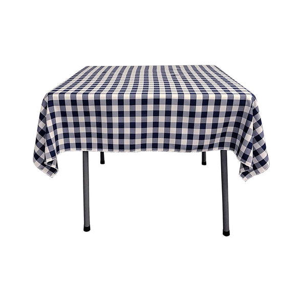 Navy Blue Square Tablecloth Polyester Checkered Gingham Plaid Table Overlay