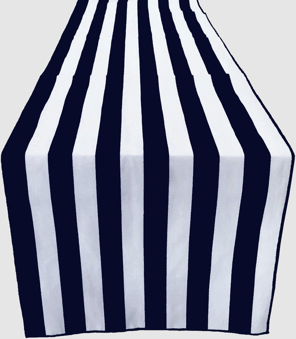 Navy Blue 1 Inch" Stripe Print Poly Cotton Table Runner.