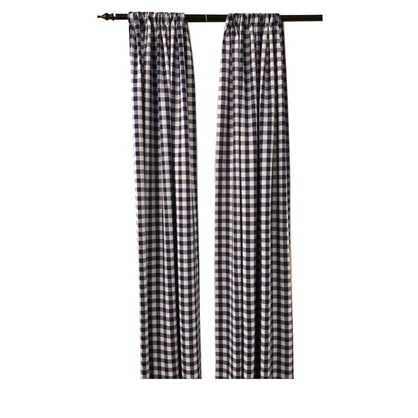 Navy Blue Checkered Country Plaid Gingham Checkered Backdrop Drapes Curtains Panels, 1 Pair.