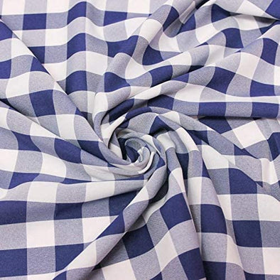 Navy Blue 58/59" Wide 100% Polyester Poplin 1" Square Gingham Checkered Fabric By The Yard