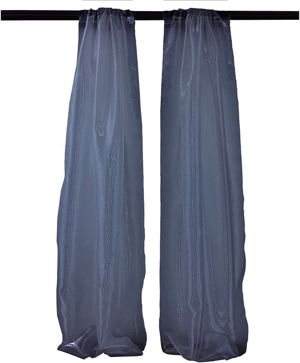 Navy Blue Polyester Sheer Mirror Organza Backdrop Drape, Curtain Panels, Room Divider, 1 Pair.