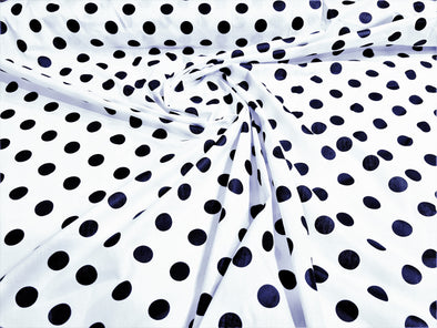 Navy Blue Dot On White 58/60" Wide Poly Cotton Polka Dot Fabric Sold by The Yard.