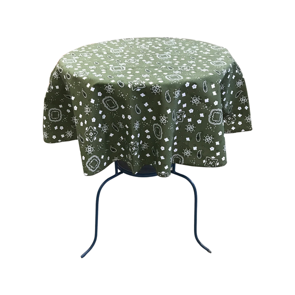 Olive Green Round Print Poly Cotton Tablecloth Bandanna ( Choose Size Below )