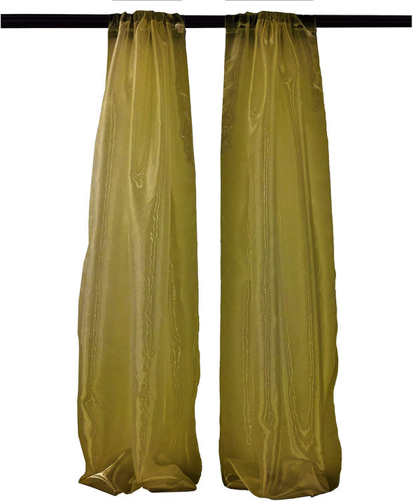 Olive Green Polyester Sheer Mirror Organza Backdrop Drape, Curtain Panels, Room Divider, 1 Pair.