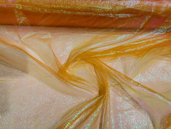 Orange Crush Iridescent Shimmer Organza Fabric 45” Wide, Sells by The Yard.