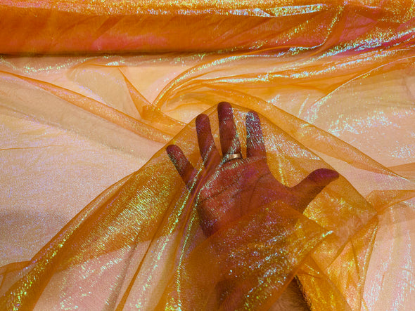 Orange Crush Iridescent Shimmer Organza Fabric 45” Wide, Sells by The Yard.