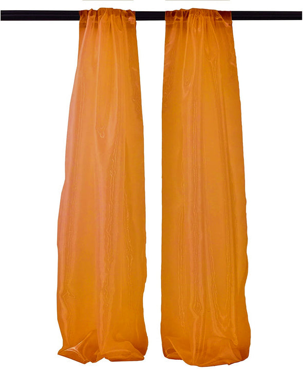 Orange Polyester Sheer Mirror Organza Backdrop Drape, Curtain Panels, Room Divider, 1 Pair.