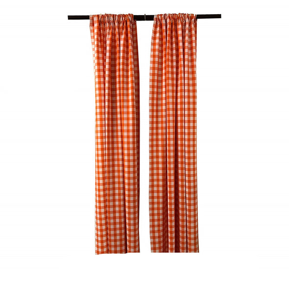 Orange Checkered  Country Plaid Gingham Checkered Backdrop Drapes Curtains Panels, 1 Pair.