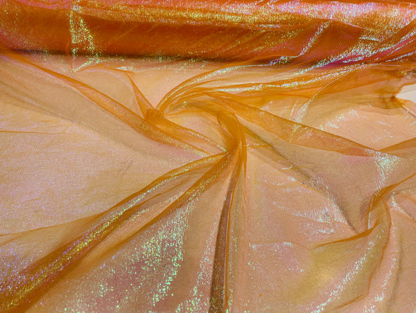 Orange Crush Iridescent Shimmer Organza Fabric 45” Wide, Sells by The Yard.