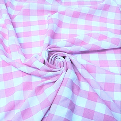 Pink 58/59" Wide 100% Polyester Poplin 1" Square Gingham Checkered Fabric By The Yard.