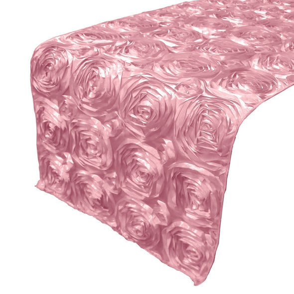 Runner - 12" x 120" Satin Rosette Rose Design Table Runner for Event Décor, Party, Wedding, Quinceañera